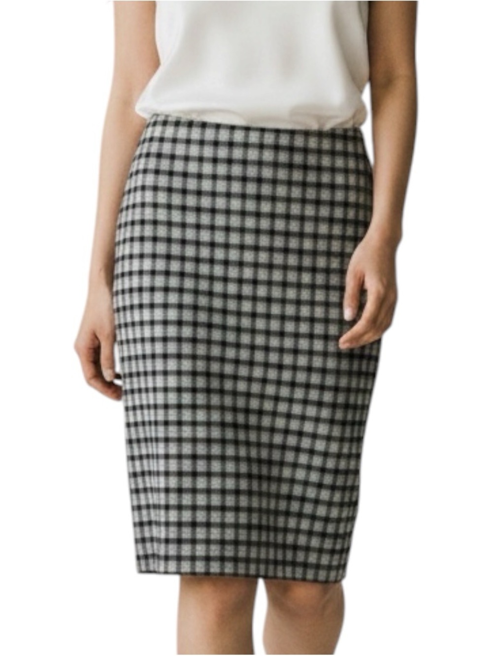 J Jill Black, Gray & Tan Plaid OfficeCore Career Pencil Skirt NWT Size SP